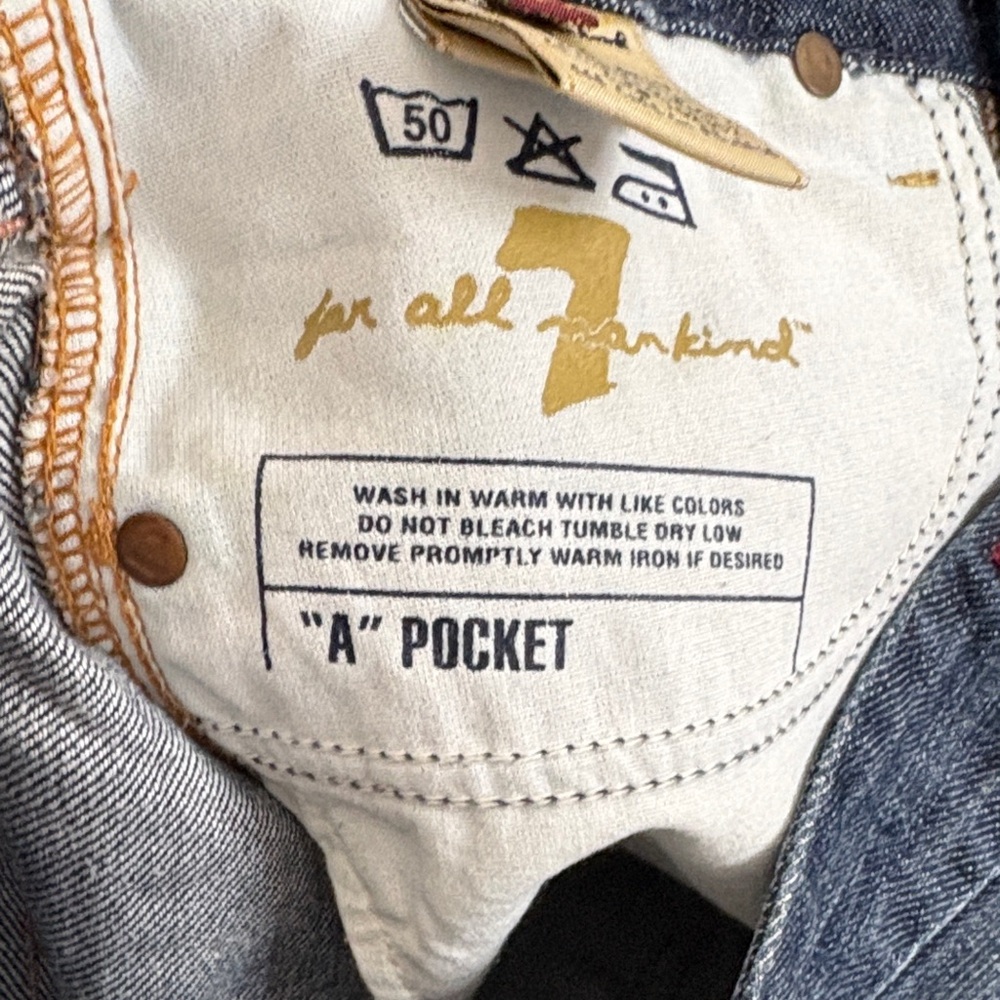 7 For All Mankind A Pocket Jeans Y2K Flare Pink Embellished Faded Denim Size 29 - Picture 15 of 15